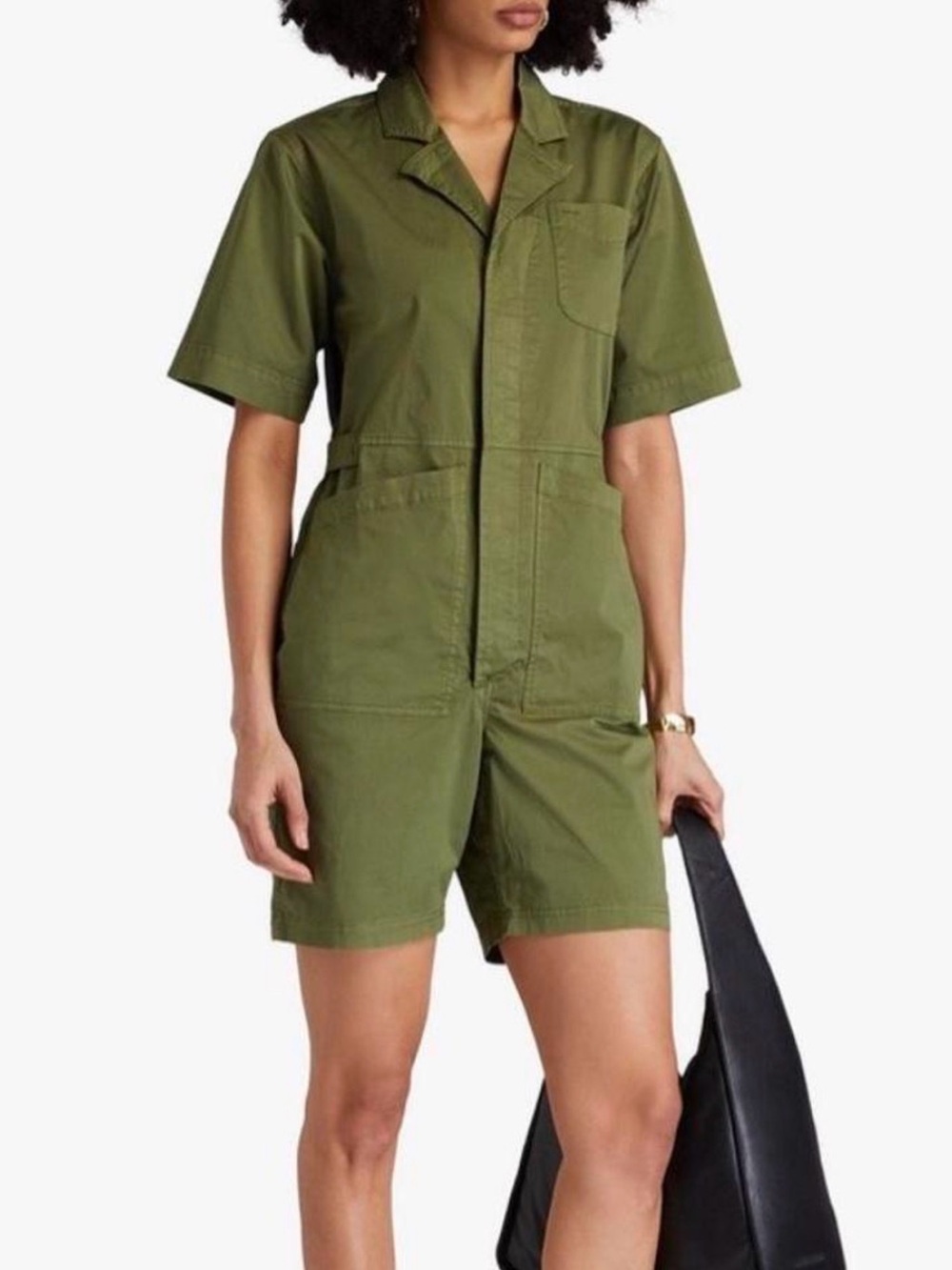 Alex Mill Olive Green Standard Short Jumpsuit in Cotton Twill